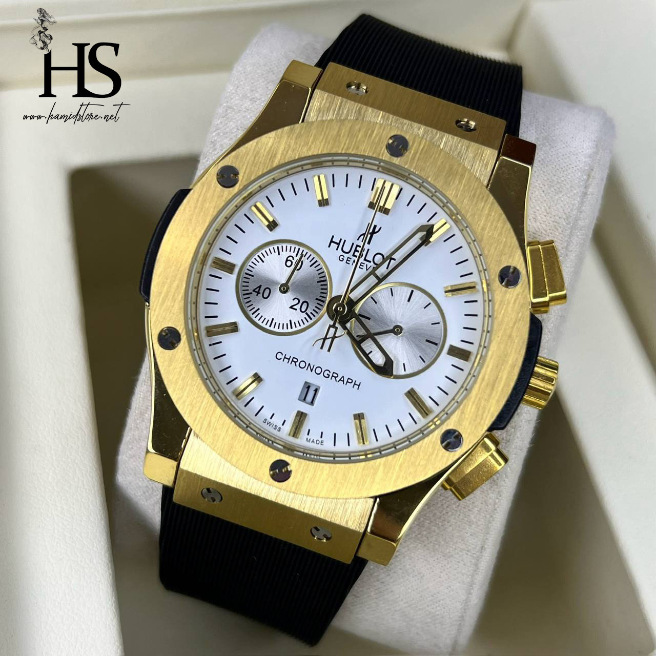 ساعت مچی هوبلو HUBLOT BIG BANG طلایی صفحه سفید HBB-217