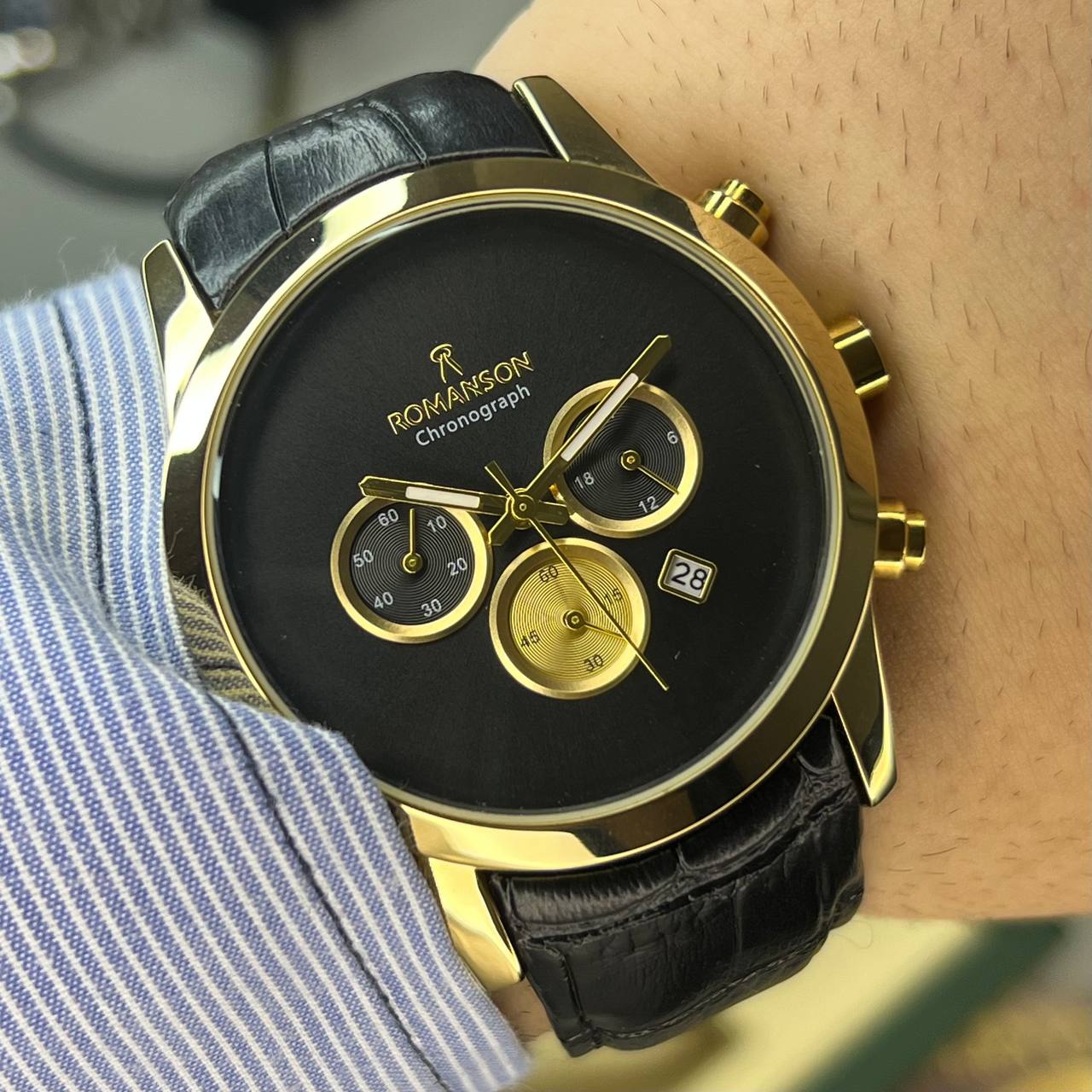 ساعت مچی رومانسون مردانه بند چرم کرنوگراف فعال قفل ضامن دار ROMANSON
