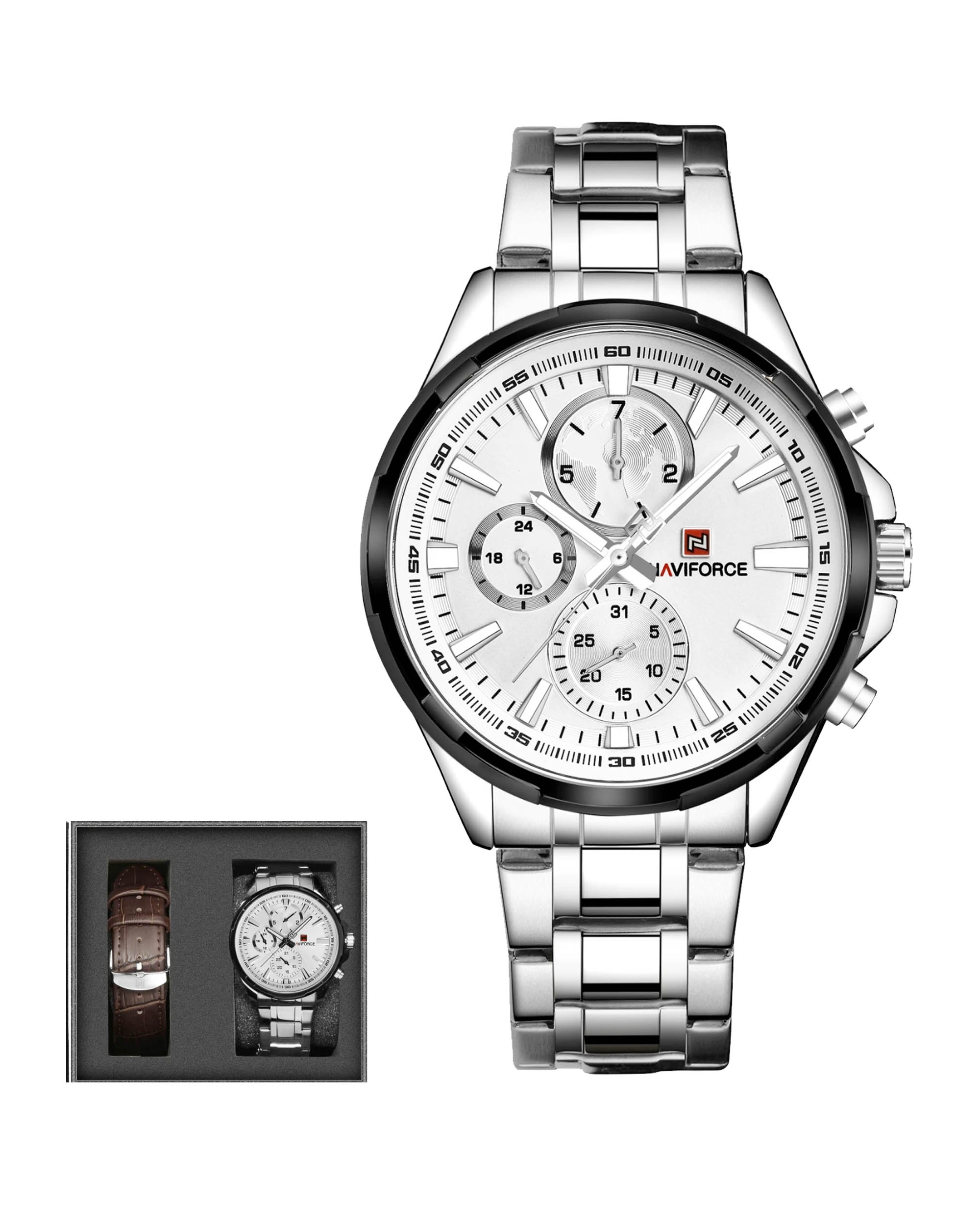 ساعت مچی مردانه نیوی فورس مدل چهار موتوره فول تایم دو بنده NF9089-SW