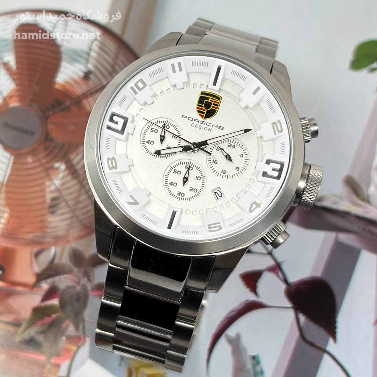 ساعت مردانه پورش دیزاین سه موتوره کرنوگراف صفحه سفید بدنه سیلور  Porsche Design