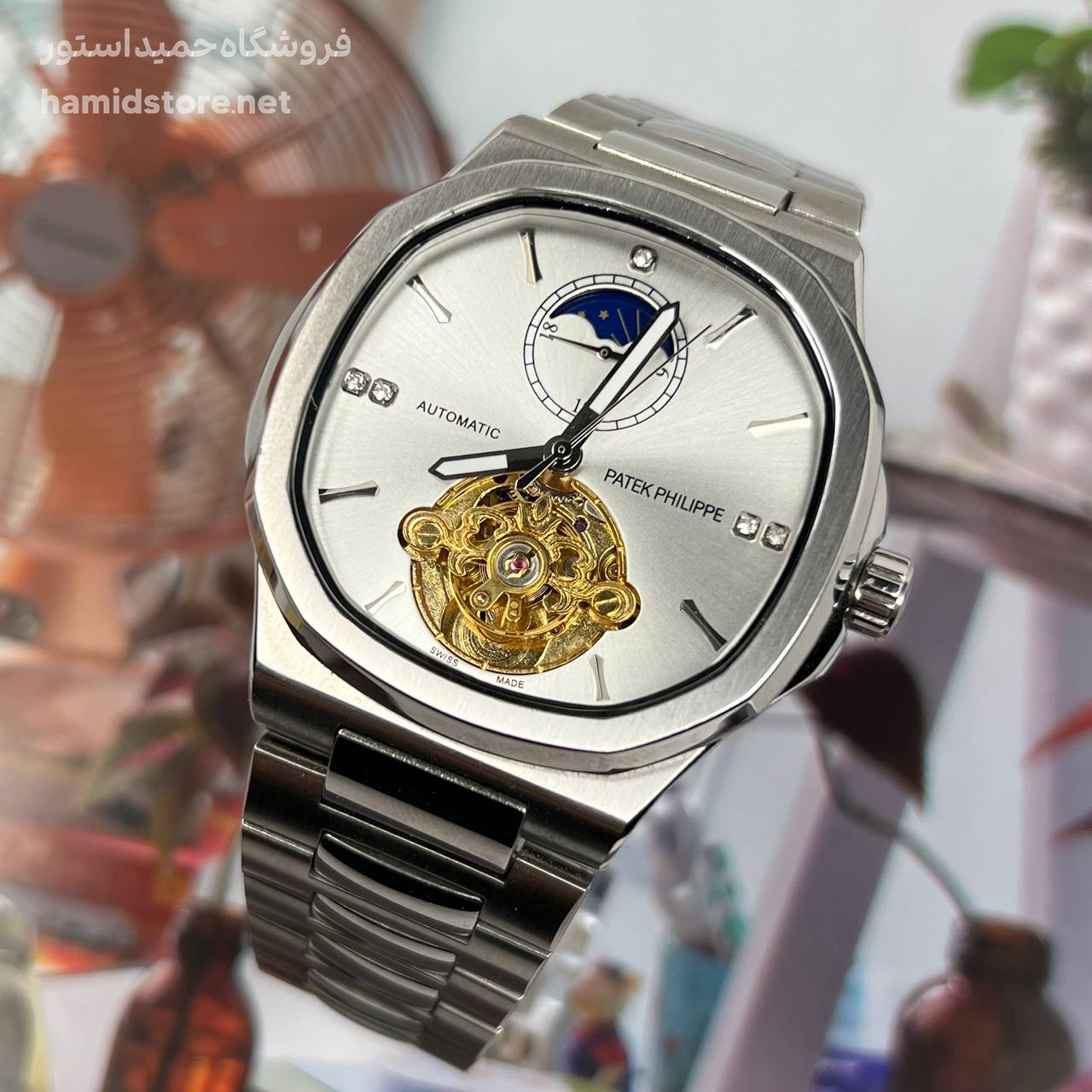 ساعت مردانه مارک پتک فیلیپ Automatic PATEK PHILIPPE موتور ژاپن اتوماتیک صفحه مربع کیفیت مستر