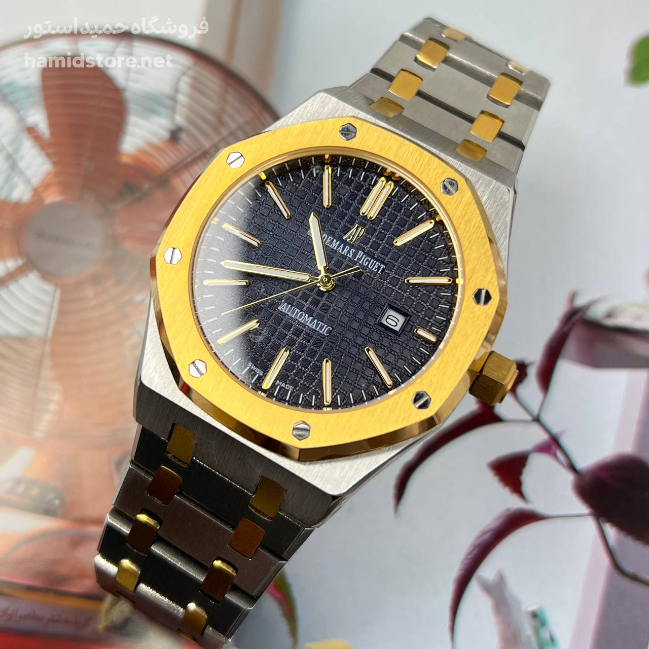 ساعت مچی مردانه AP تک موتوره استیل صفحه سرمه ای طلایی سیلور Audemars Piguet Royal Oak