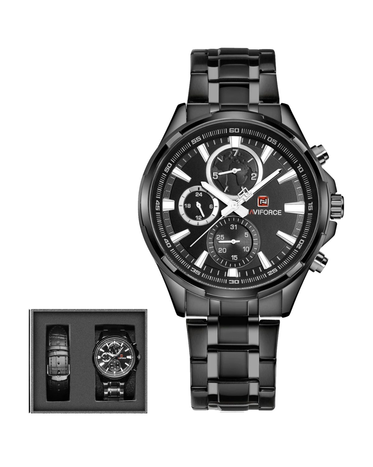 ساعت مچی عقربه‌ای مردانه نیوی فورس مدل چهار موتوره فول تایم کد NF9089-SB