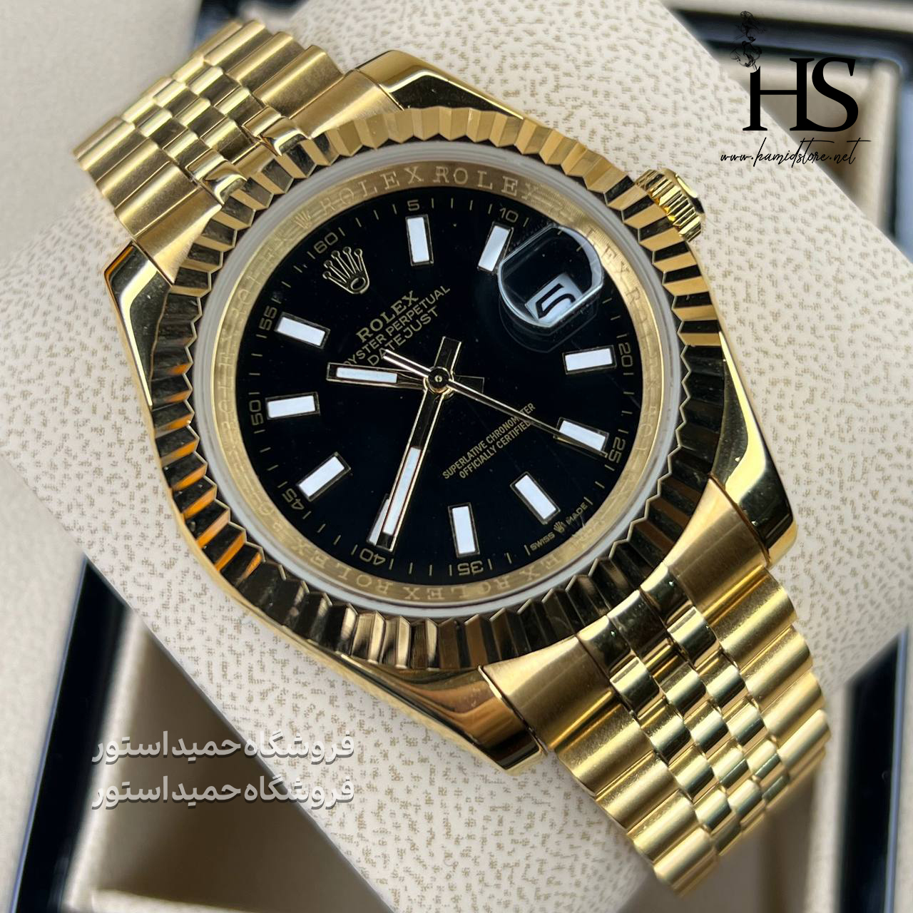 ساعت مچی رولکس دیت جاست بدنه طلایی صفحه مشکی اندکس خطی Rolex Datejust 41
