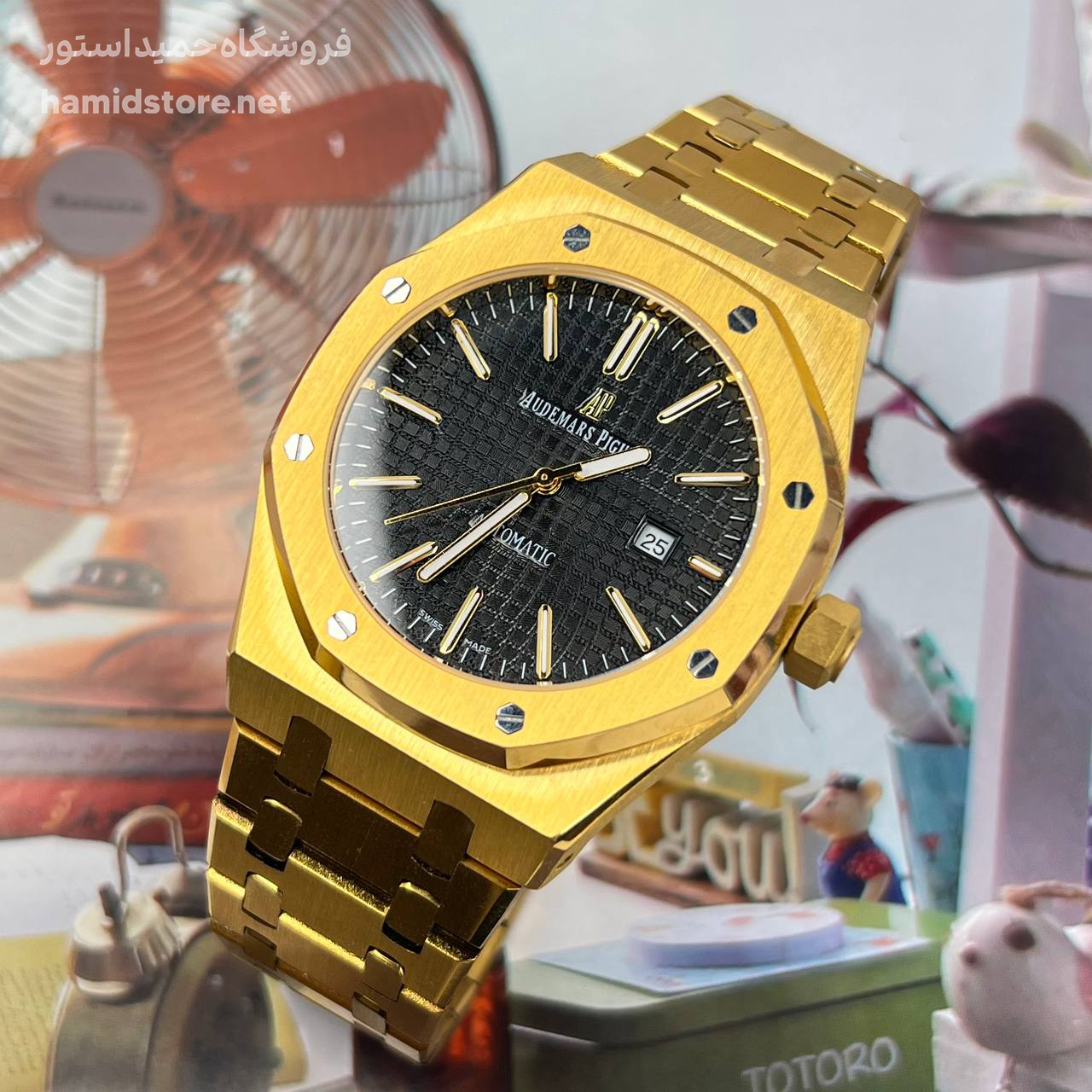 ساعت مچی مردانه AP اودمار پیگه سیلور Audemars Piguet طلایی صفحه مشکی